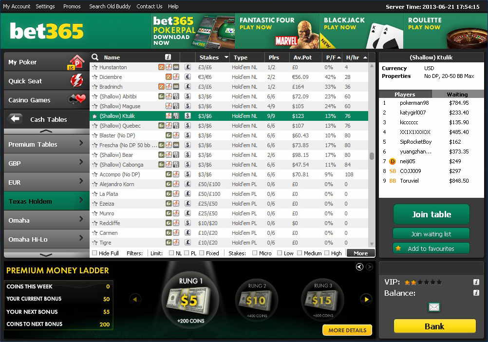 bet365 poker lobby