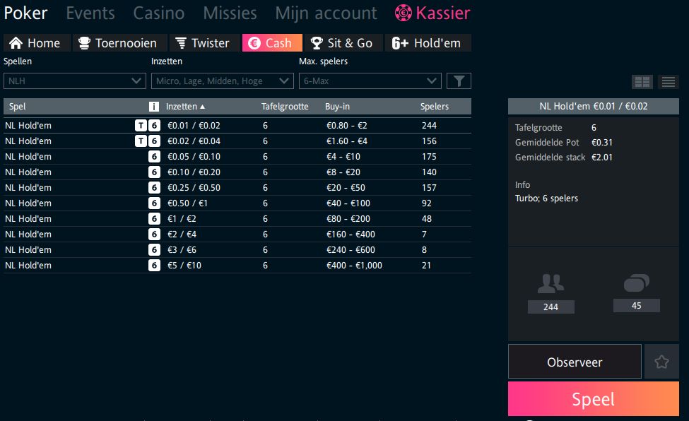 Cash Games Holland Casino