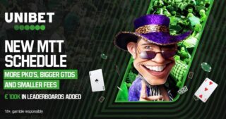 Unibet verhoogt de gegarandeerde prijzenpotten en verlaagt de rake doormiddel van nieuw spelvriendelijk MTT schema